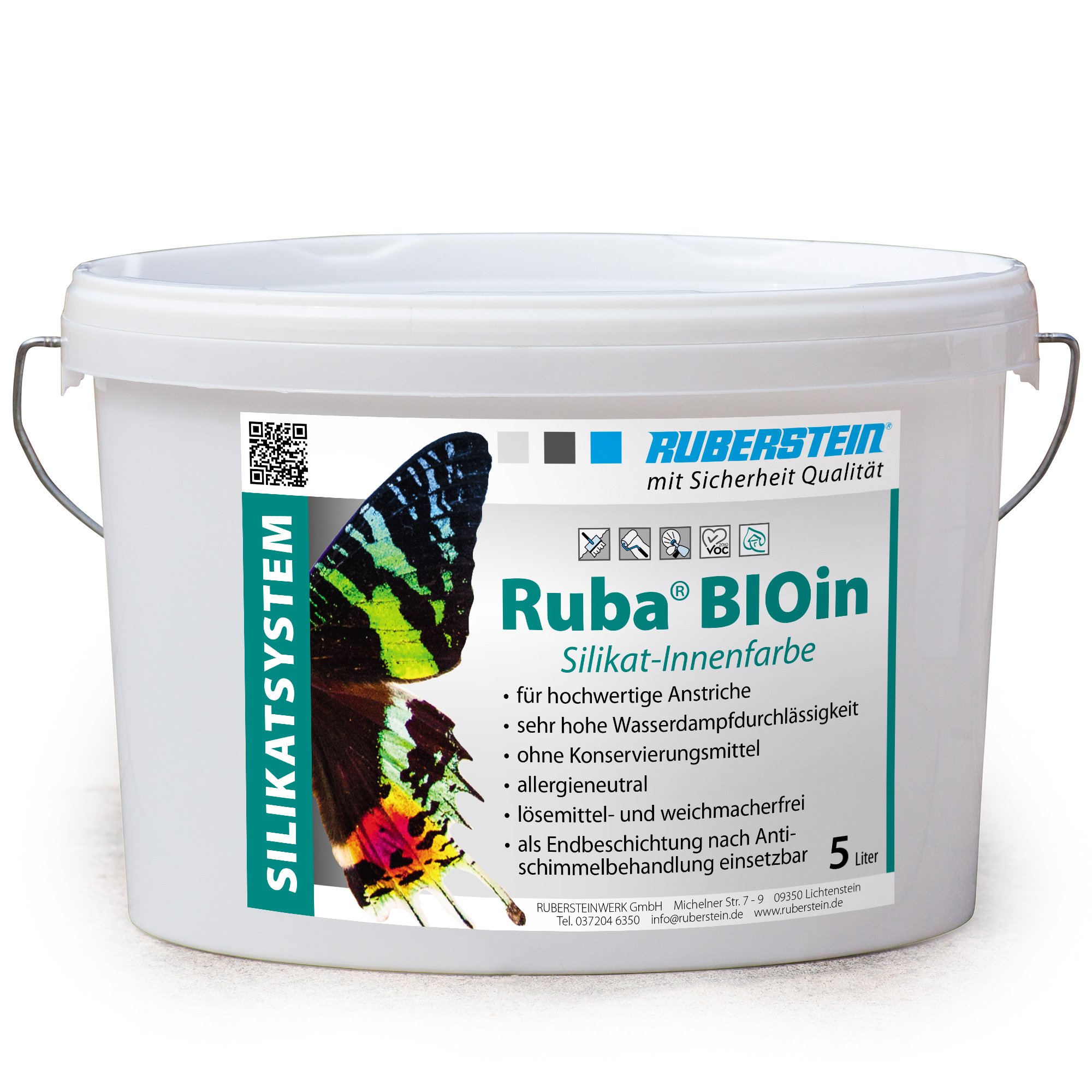 Ruberstein Ruba BIOin, Silikatfarbe innen, 5 l, weiß, für Allergiker