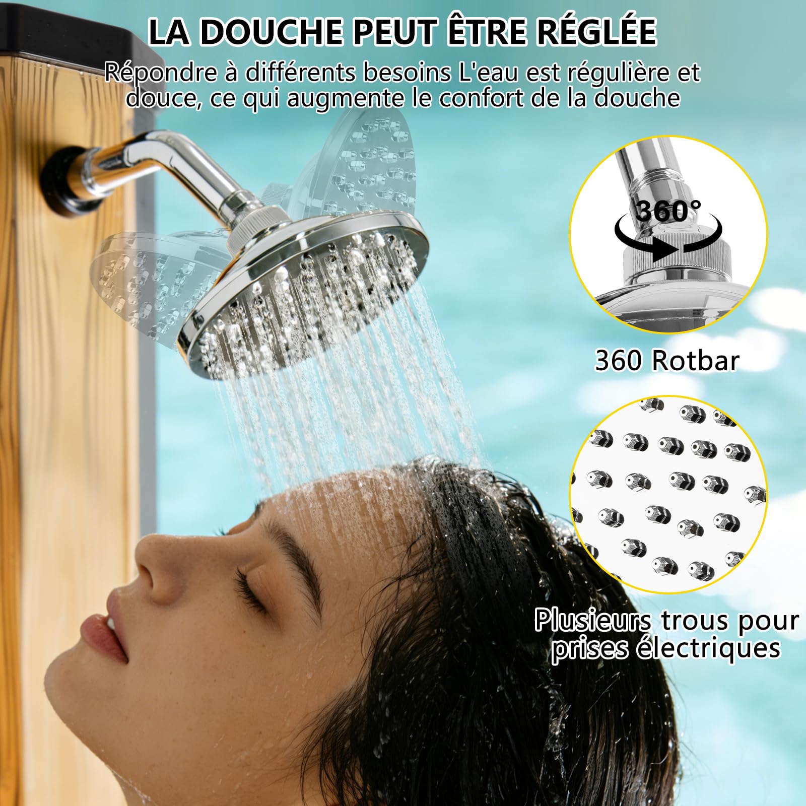 COOLWEST Douche Solaire de 40 Litres avec Fond en Plastique, Douche de Jardin Solaire avec Pommeau de Douche Pivotant à 360 ° et Douche à pied, Température Réglable Jusqu'à 60 °C, pour Jardin, Piscine