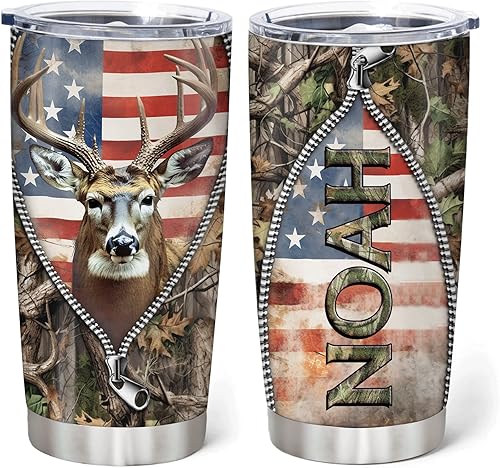 Vista 27 de Hyturtle Regalos personalizados de caza para hombres, vaso de caza de camuflaje de 20 onzas, taza de café de viaje de acero inoxidable, regalo