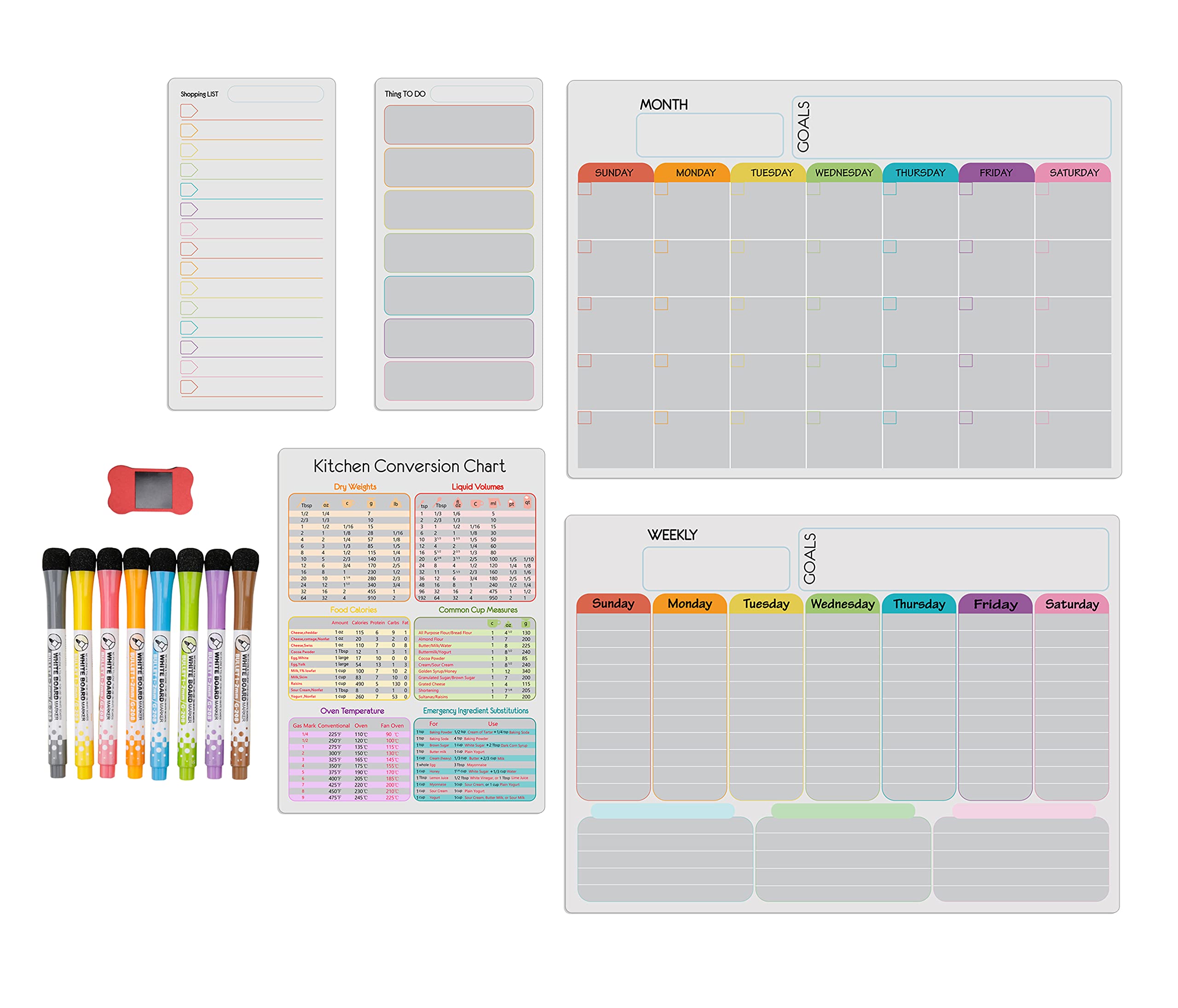Amazon.com : Hivillexun Magnetic Fridge Calendar Planner with Meal Planner,  Conversion Chart, Family Menu Organizer, Shopping List, and Daily Schedule  - Comes with 8 Markers and 1 Eraser, 8 inches X 11 inches : Office Products