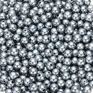 PATIKIL 8mm Round Shiny Pearl Beads, 980 Pcs Faux Pearls Beads Loose Beads with Hole for Cosmetic Boxes DIY Parts Jewelry Making Wedding Birthday Party Home Decorating, Grey