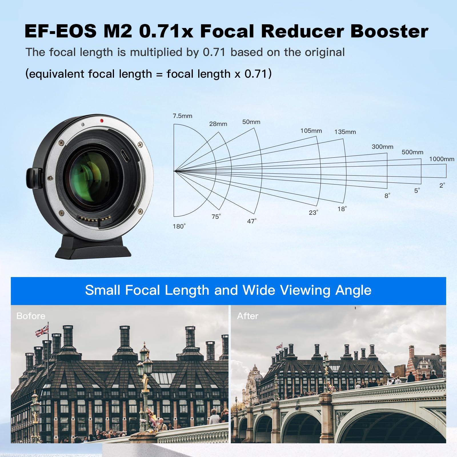 VILTROX EF-EOS M2 Adattatore Lente Elettronica Autofocus EF-M Convertitore AF 0,71x Speed-Booster per obiettivo Canon EOS EF/EF-S a Canon M Mount EOS M2 M3 M5 M6 M50 M50II M100 M2 M3 M10 II