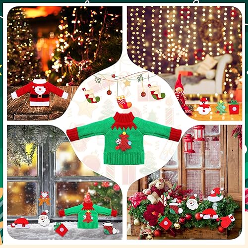 Miniatura 3 de Poen 14 piezas de accesorios de ropa de muñeca elfo de Navidad, incluye suéter, calcomanías de Papá Noel, ropa para decoraciones navideñas de
