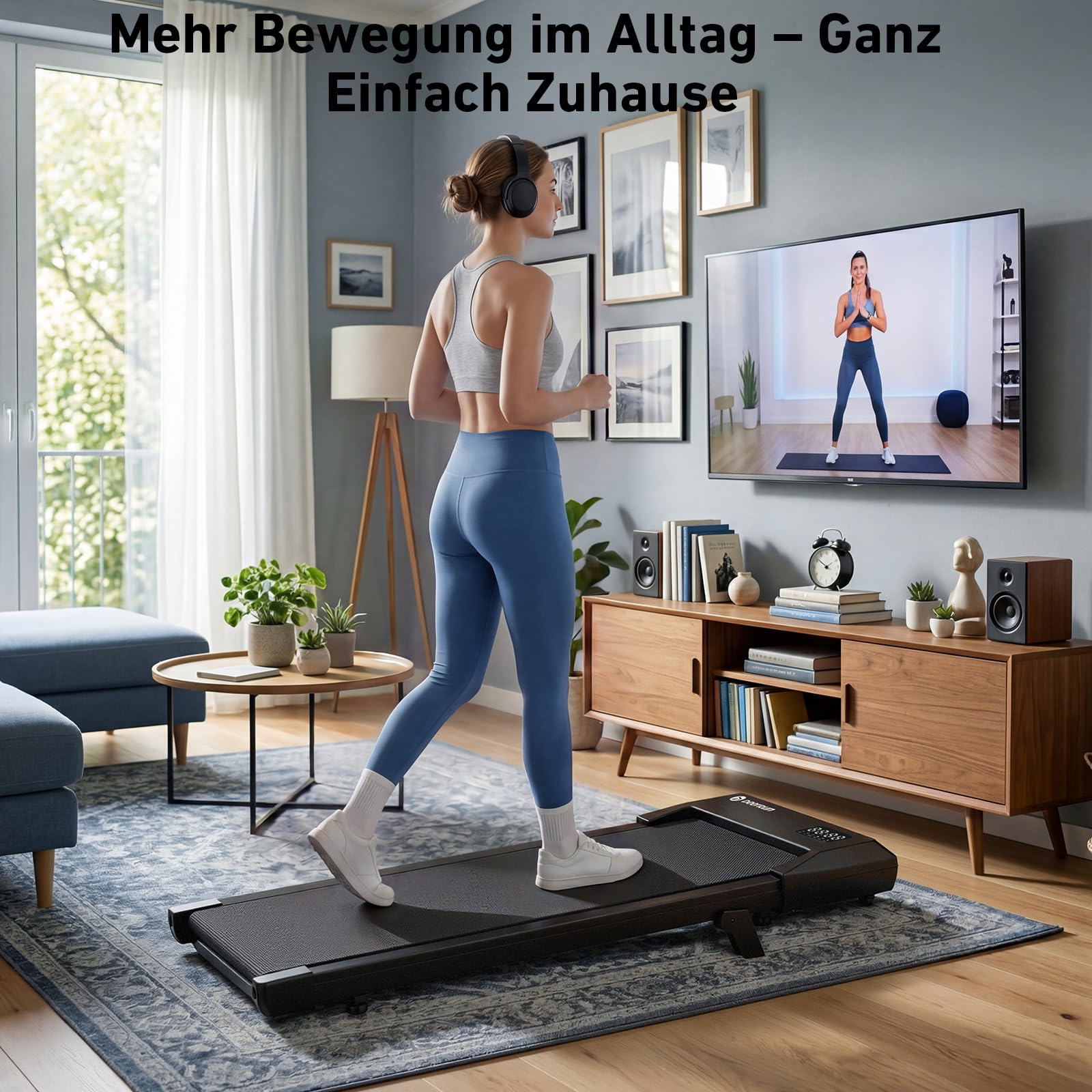 DeerRun Walking Pad mit 6% Steigung, Unter Schreibtisch Laufband für Home Office und Zuhause, Kompaktes Laufband mit App, Fernbedienung und LED-Anzeige, bis 136 kg
