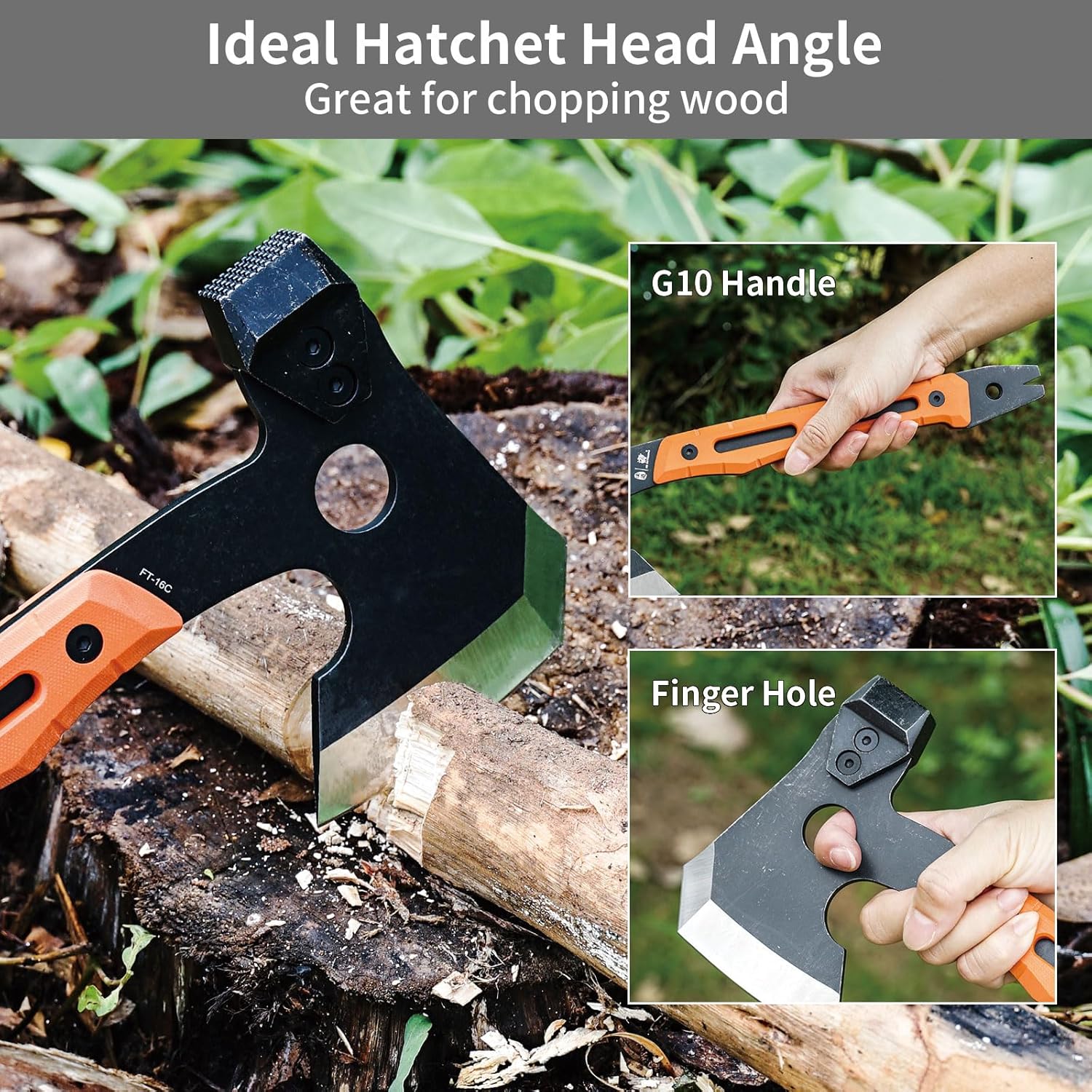 HX OUTDOORS Multifunctional Splitting Axe, Full Tang Survival Camping Tactical Wood Hatchet，Camp Bushcraft Hand Axes with Hammer and Nail Puller (Orange)