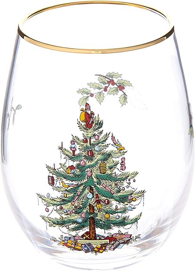 Spode Christmas Tree Stemless Wine Glasses (Set of 4