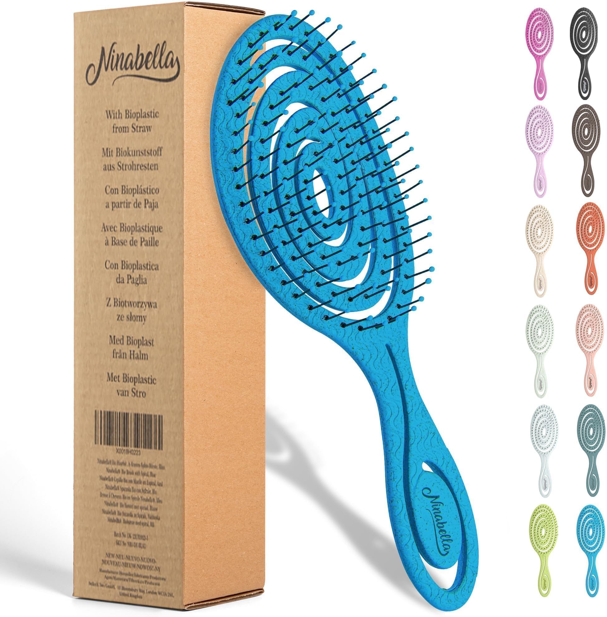 Ninabella Detangle Hair Brush for Women & Men - Does not Pull - Straightening Brushes for Straight & Curly Hair - Unique Spiral Detangling Hairbrush - Ocean Blue