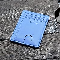 Vista 187 de Buffway - Billetera delgada minimalista de cuero con protección RFID para hombre y mujer Café Lichee