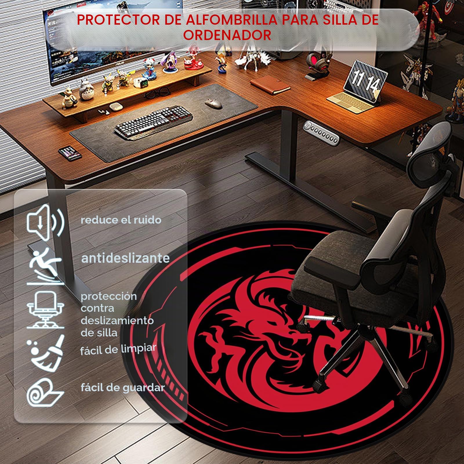 Protector Suelo Silla Ruedas, Alfombra Gaming Suelo, 120x120 cm Alfombrilla Redonda para Salas de Juegos, Oficinas en Casa