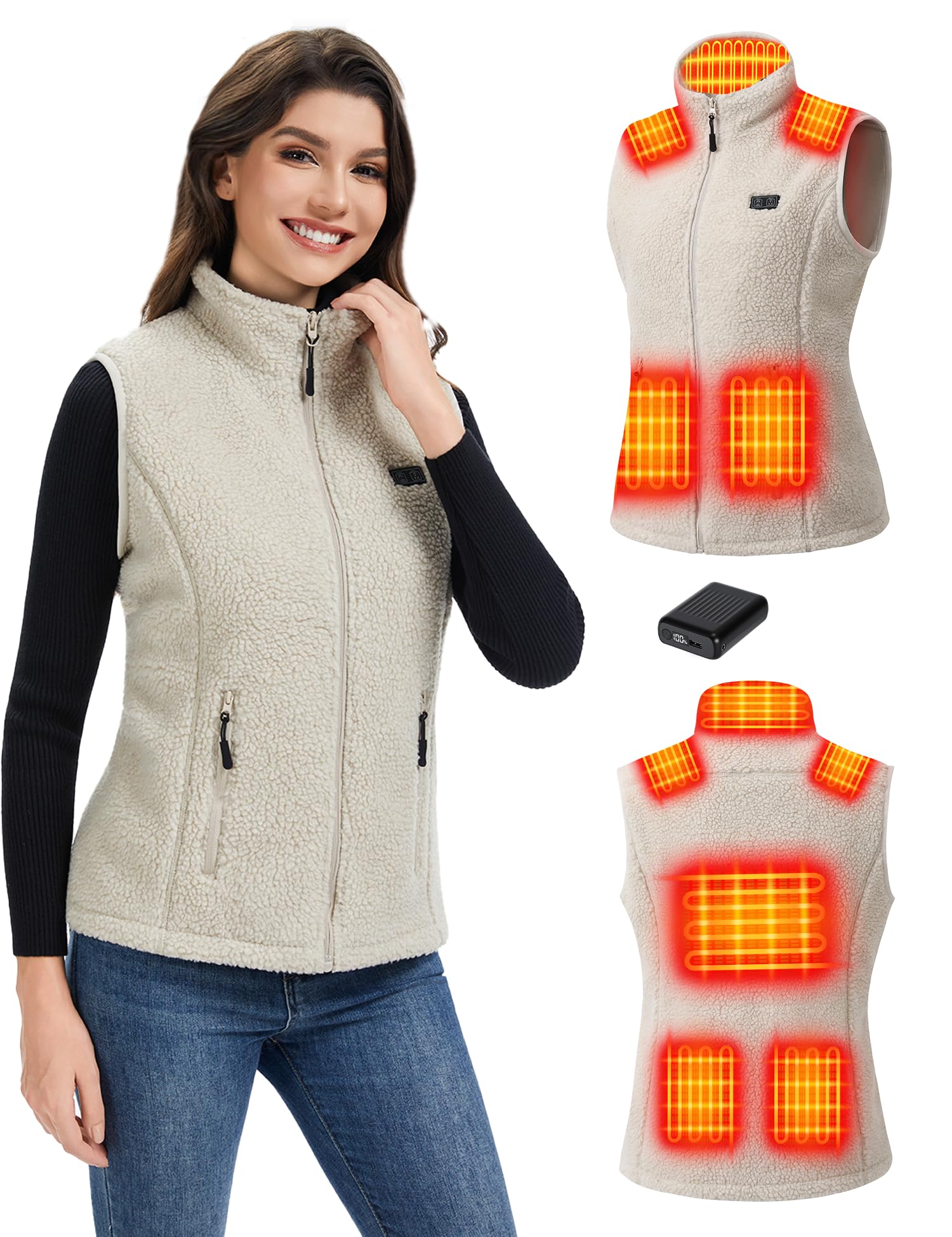 Heated Vest Women with 18400mAh 7 4V Battery Fuzzy Fleece Warming Vest with Pockets Washable Electric Vests