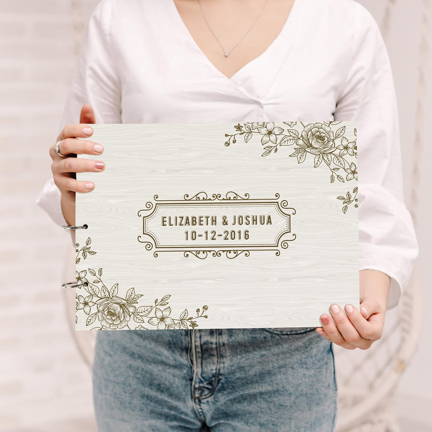 Darling Souvenir Personalized Engraved Laser Cut Wedding Guest Book Wooden Cover Sign-in Book Registry Guestbook Scrapbook-PP