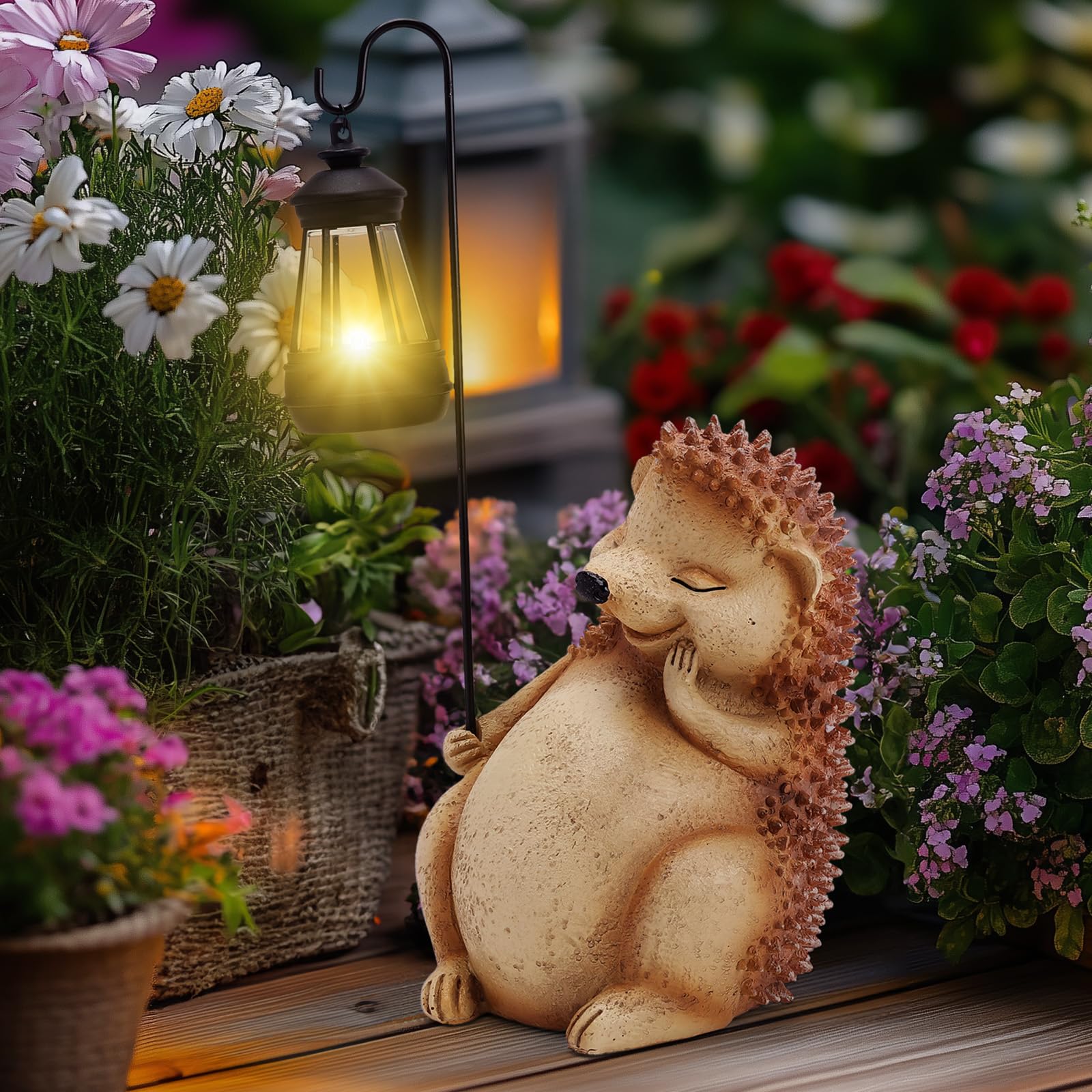 Cuteefun Riccio Statua Solare da Giardino Ornamento Esterno, Decorazione Animale da Giardino con Luce Solare, Decorazioni con Riccio per il Cortile, Regalo di Compleanno Donna Mamma per la casa
