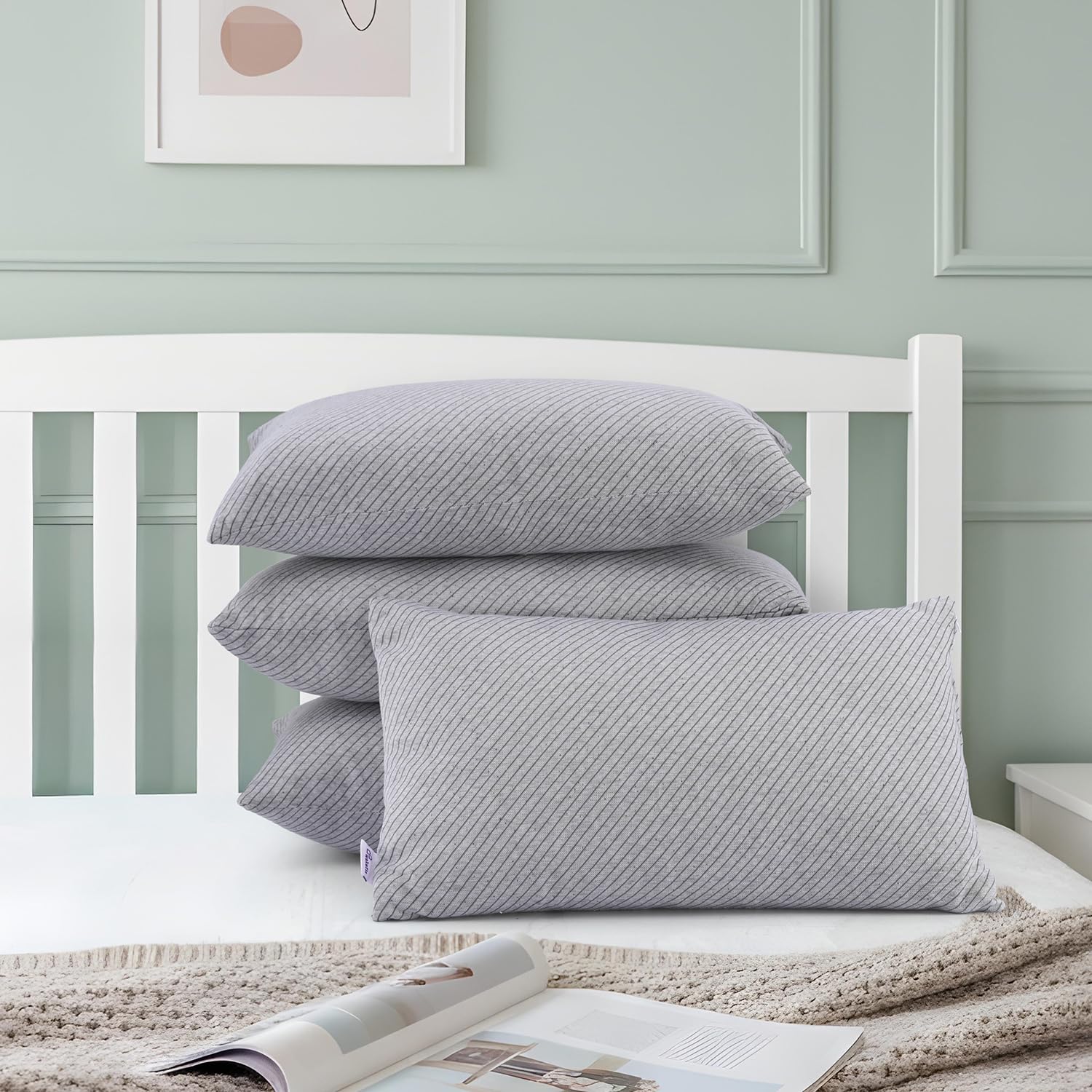 Wakefit Sleeping Pillow Set of 4 with Adjustable Height | Standard Size | 27x16 Inch | Soft & Fluffy Siliconized Hollow Fibre Fill, Knitted Cover with Zipper Closure, Free Extra Filling - Light Grey