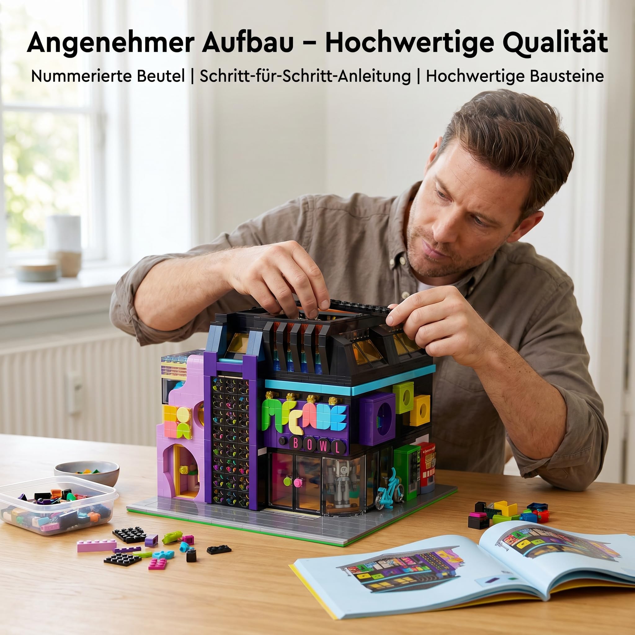 Klemmbausteine Cyberpunk Spielhalle, 2600 Teile | Retro Arcade Modular Building, Zukünftige Stadt Haus Bausatz für Erwachsene, Kompatibel mit Barweer BWR004