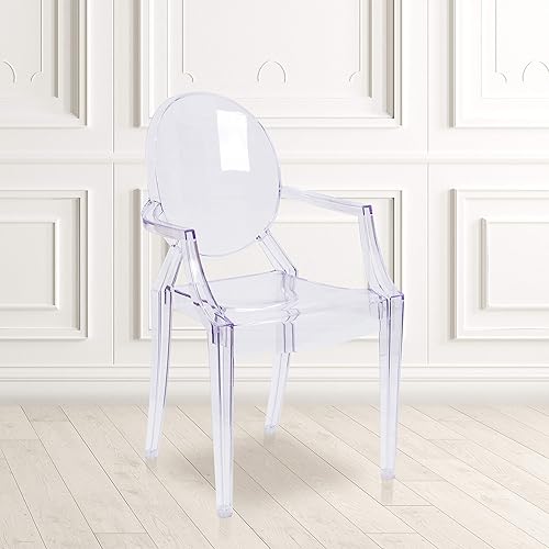 Miniatura 11 de Flash Furniture Silla de comedor y acento fantasma para interiores y exteriores con brazos curvos y asiento contorneado, silla apilable para