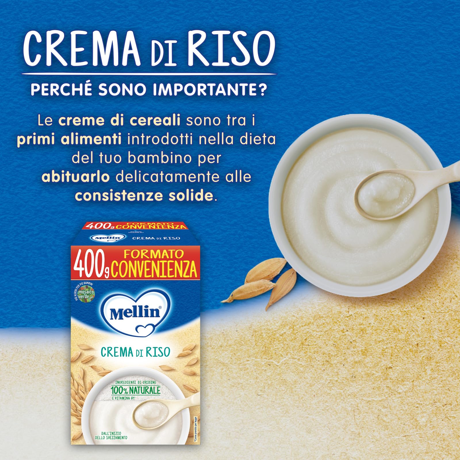 Mellin - Crema di Riso - Alimento con Vitamina B1, per Bambini dal 4° Mese Compiuto - 6 Confezioni da 400gr (Totale 2400gr)