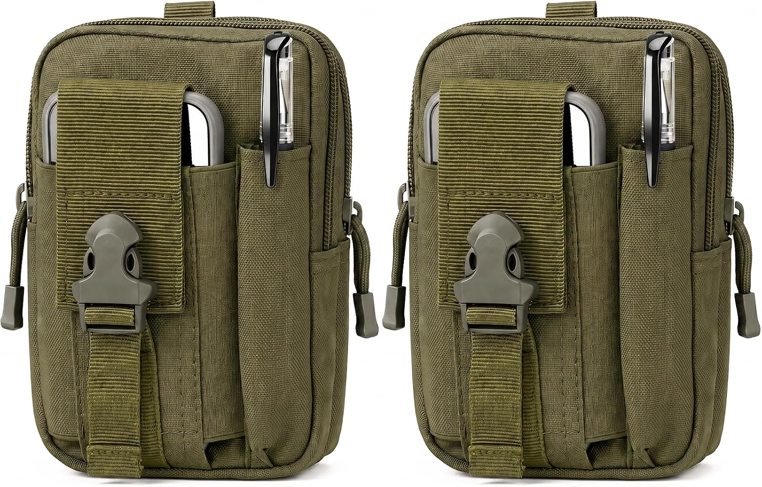 2Pack Tactical Molle Phone Pouch Small EDC Utility Pouches Outdoor Man Waist Bag for Hiking Camping (Green)