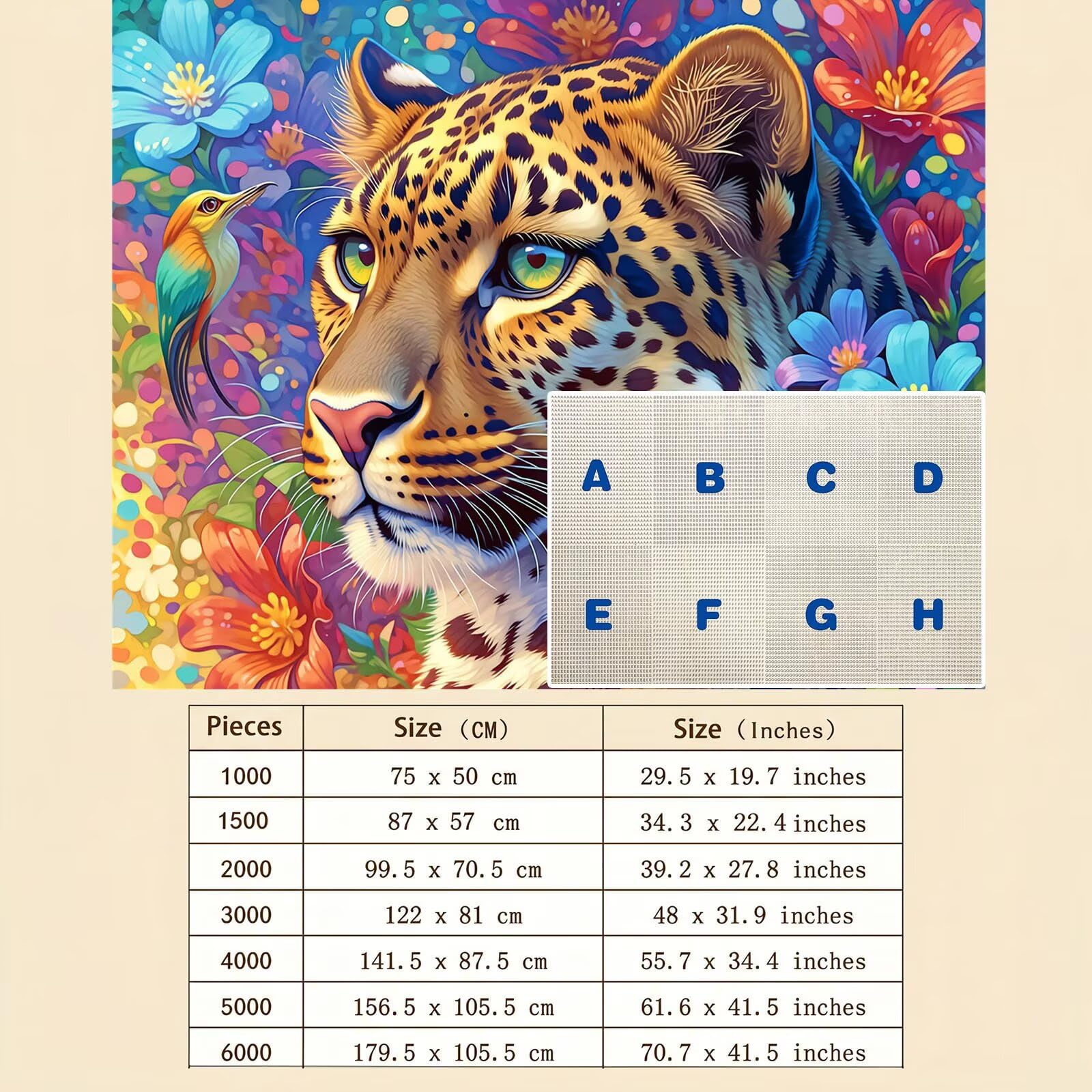 Leopardo Flor-3 Puzzle de 1500 Piezas, Juego de Mesa Familiar de Madera - Rompecabezas Adultos para Toda La Familia, Rompecabezas Educativo DIY y Antiestrés - con Mapa de Referencia, 87 x 57 cm f0-10