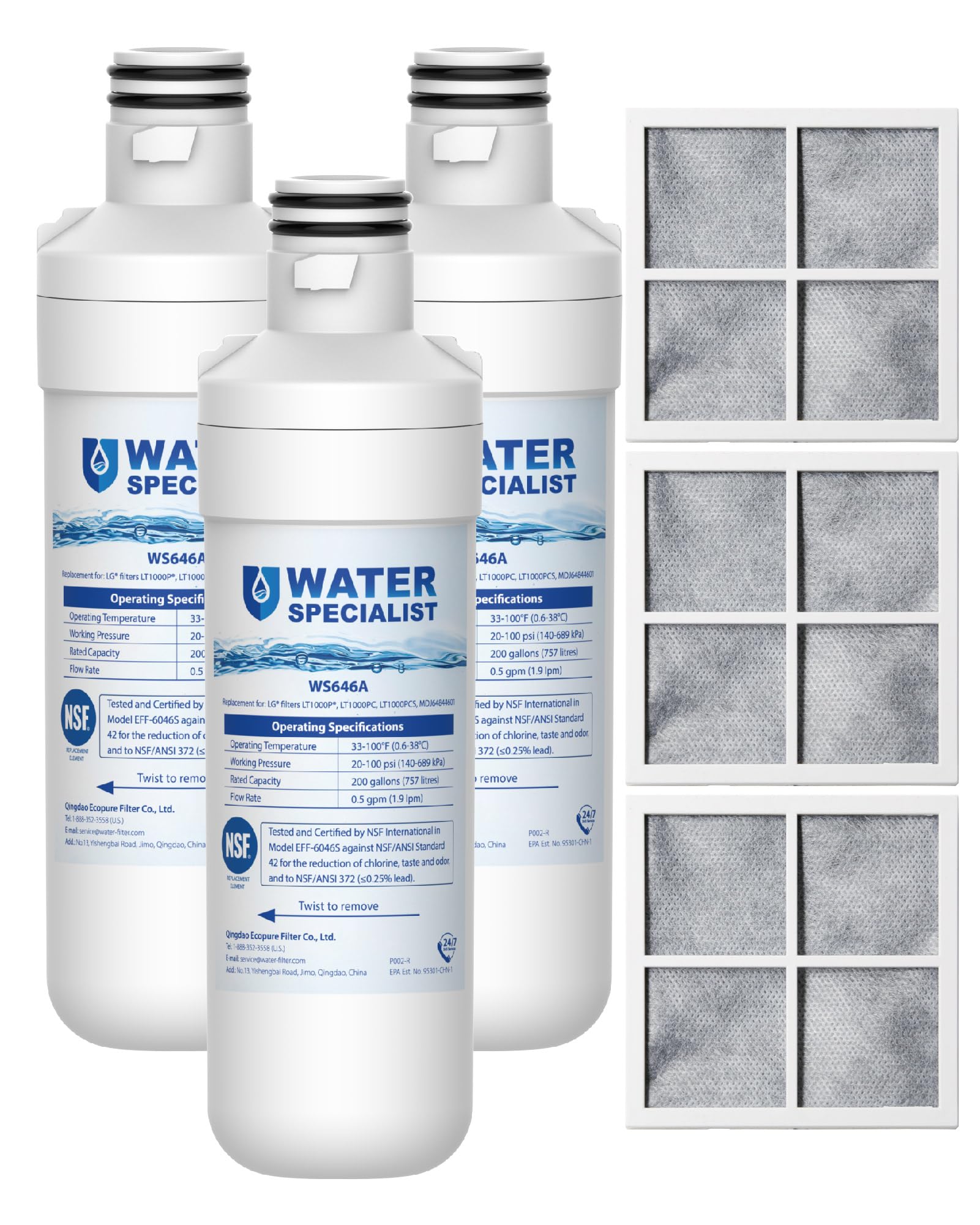 Waterspecialist Lt1000pc Adq747935 Replacement For LG® Lt1000p®, Adq747935, Lfcc22426s, Lrfxs2503s, Lmws27626s, Lrdcs2603s, 6 Month 200 Gallon Refrigerator Water Filter And Lt120f® Air Filter, 3 Combo - View 1 | Fridge.com