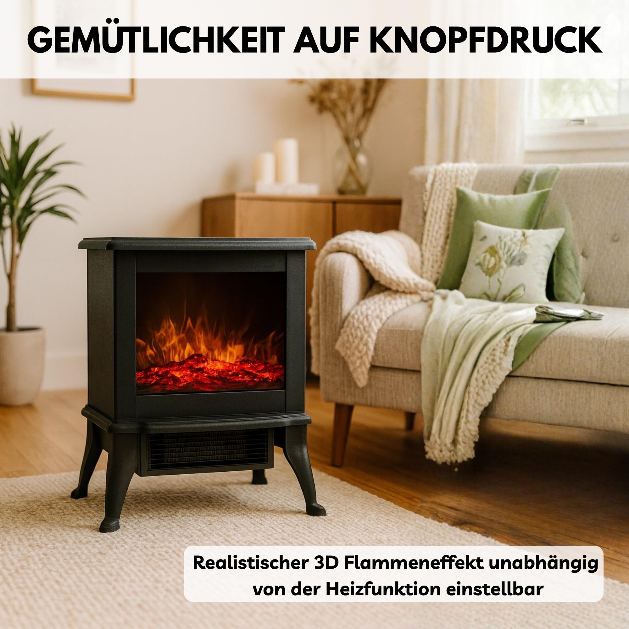 TronicXL Kominek elektryczny I wolnostojący piec kominkowy z ogrzewaniem, kominek elektryczny z polanami na drewno, kominek elektryczny z efektem płomienia, dekoracja retro