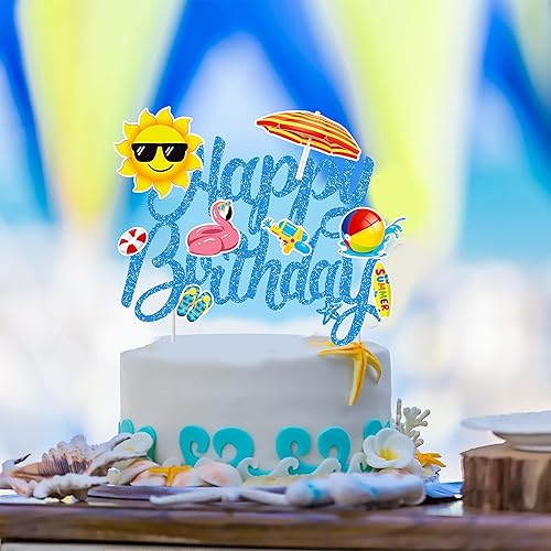 Miniatura 6 de Decoración de pastel de playa de verano para piscina, selección de pastel de cumpleaños, decoración de pastel de feliz cumpleaños, decoración de