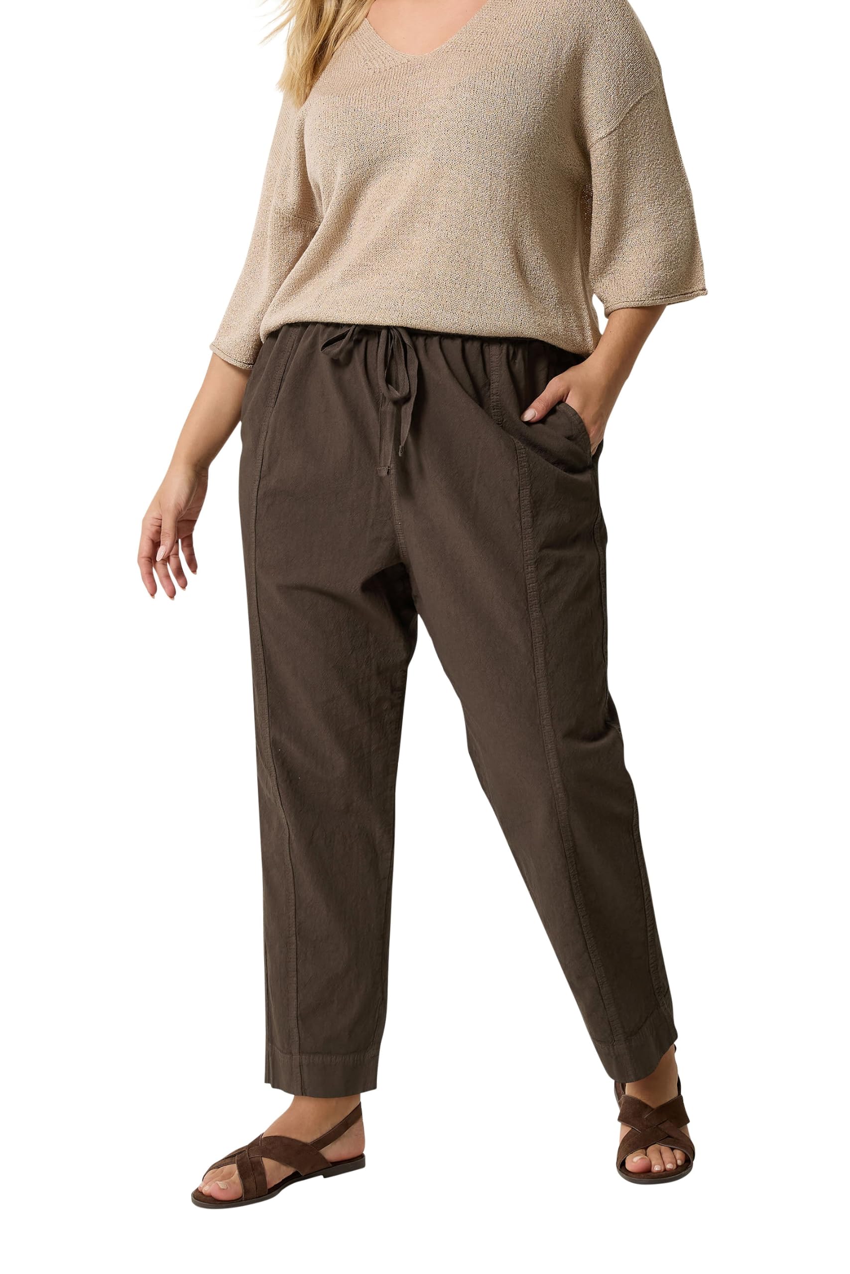 Yours Women's Chocolate Cool Cotton Barrel Leg Denim Trousers In | Size: 22/24