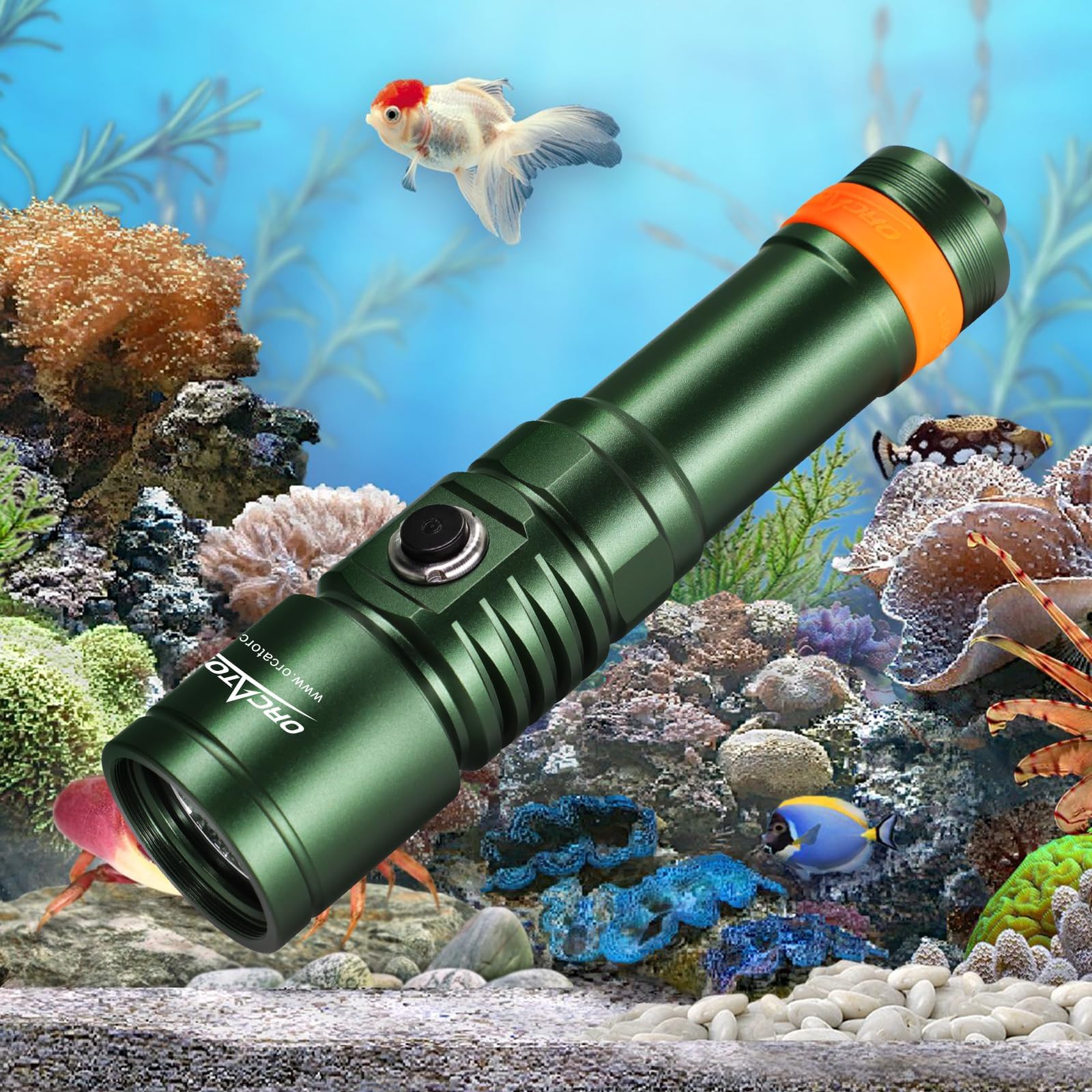 ORCATORCHD710 Scuba Diving Light, 3000 Lumens Super Bright Underwater Flashlight with 6 Degrees Narrow Beam, IP68 Waterproof Night Dive Torch 150 Meters Submersible Light (Green)