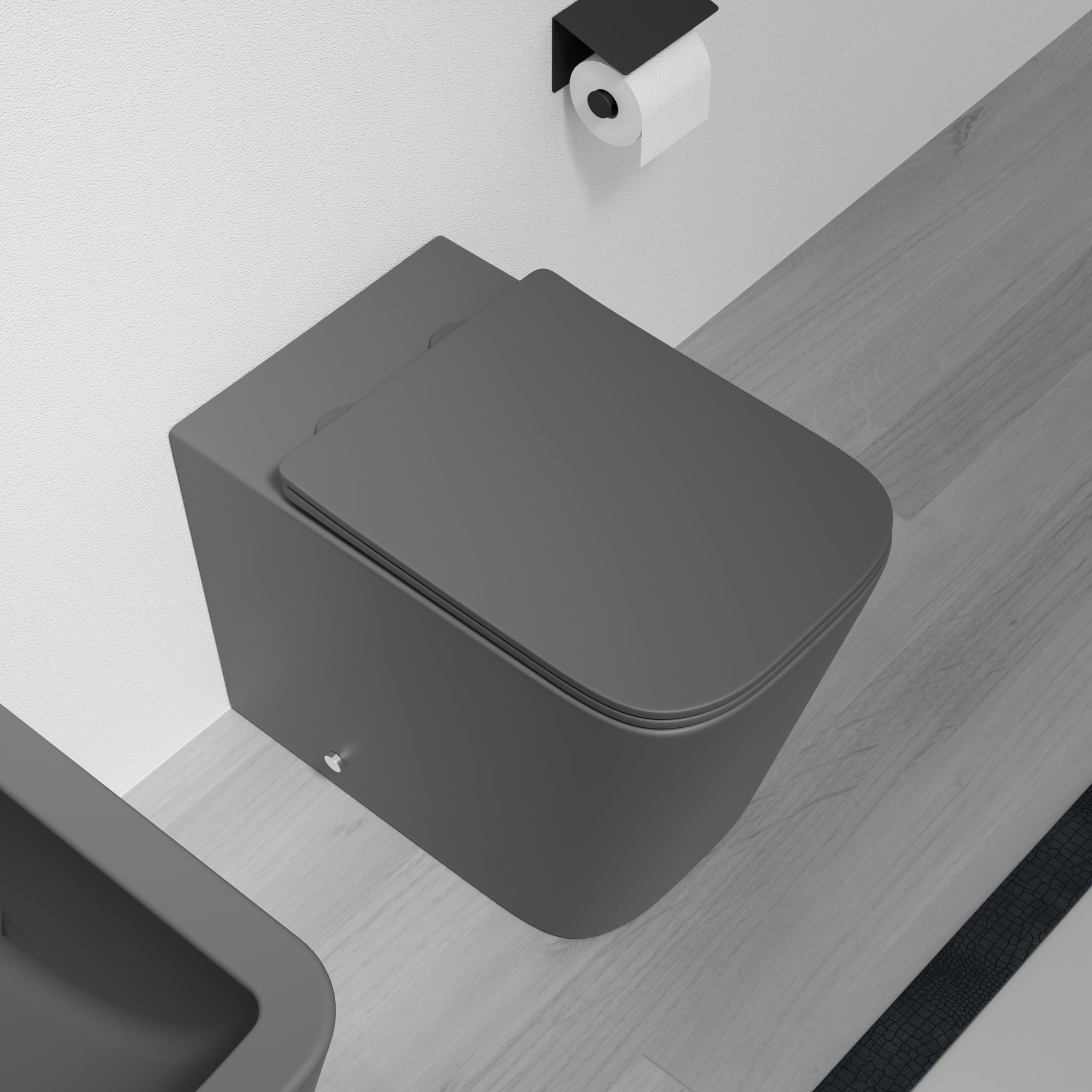 Sanitaires en céramique filomure gris mat cuve sans rebord bidet siège soft-close fermeture lente modèle Londra