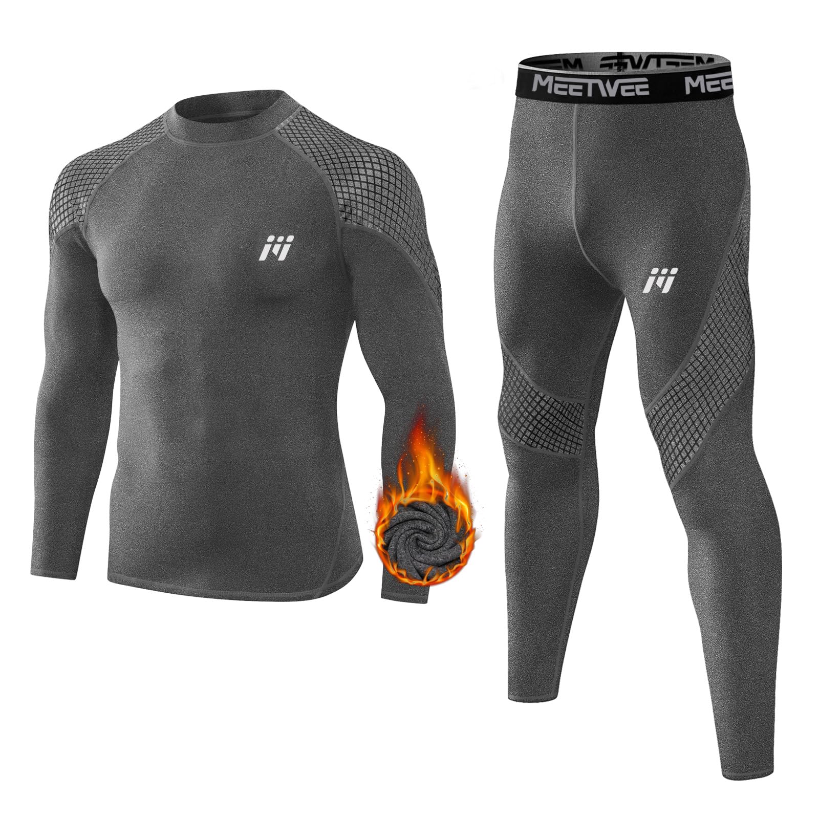 MEETWEE Biancheria Intima Termica Set Uomo, Antivento Funzionale Base Layer Asciugatura Rapida Maniche Lunghe Maglia Termica & Pantaloni per Invernali Sportiva Sci Allenamento Corsa Ciclismo