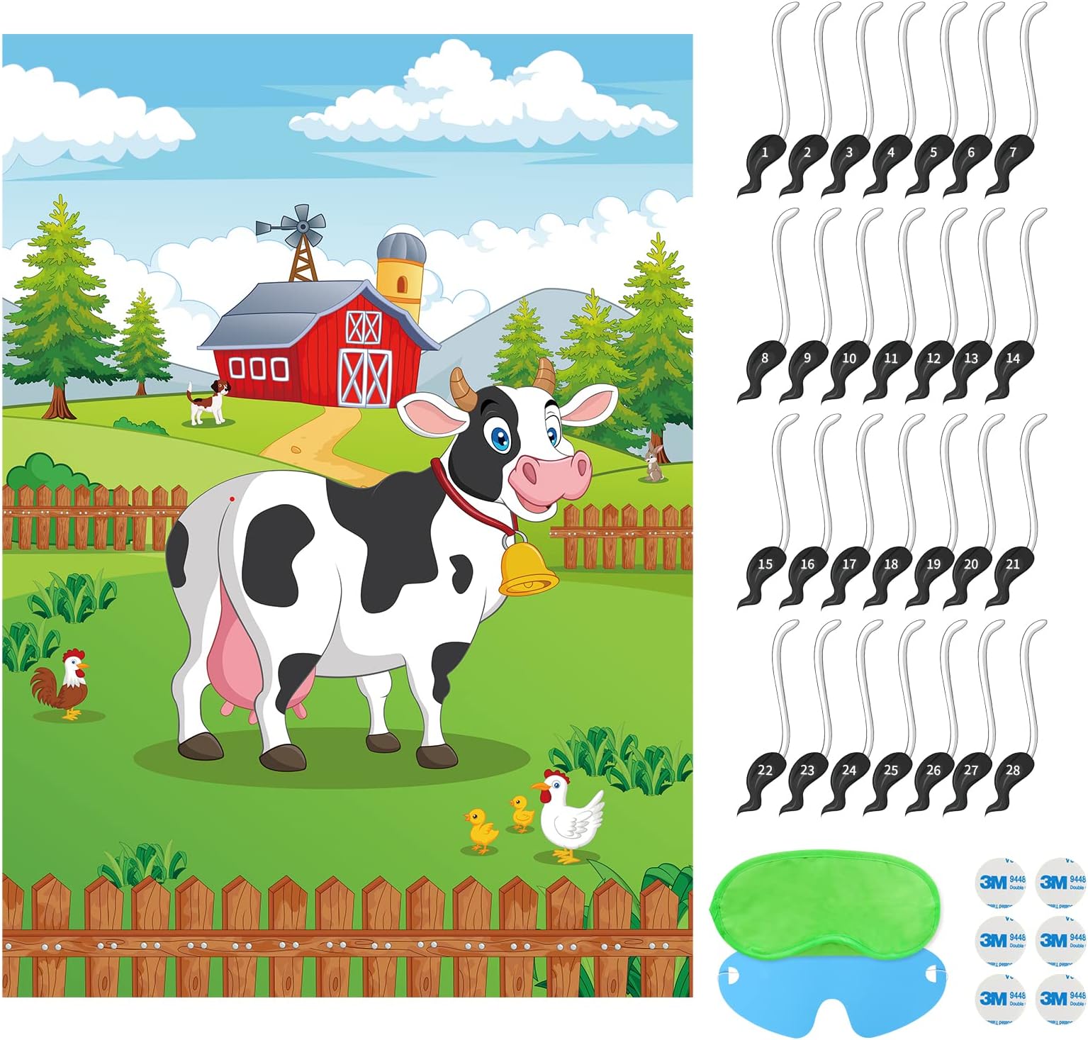 Fowecelt Party Game Cow Poster - Pin the Tail On Cow with 28 Tails, Boys Girls Kids Party Games Supplies, Birthday Party Decorations, Carnival Circus Party Supplies, Animal Party Decorations