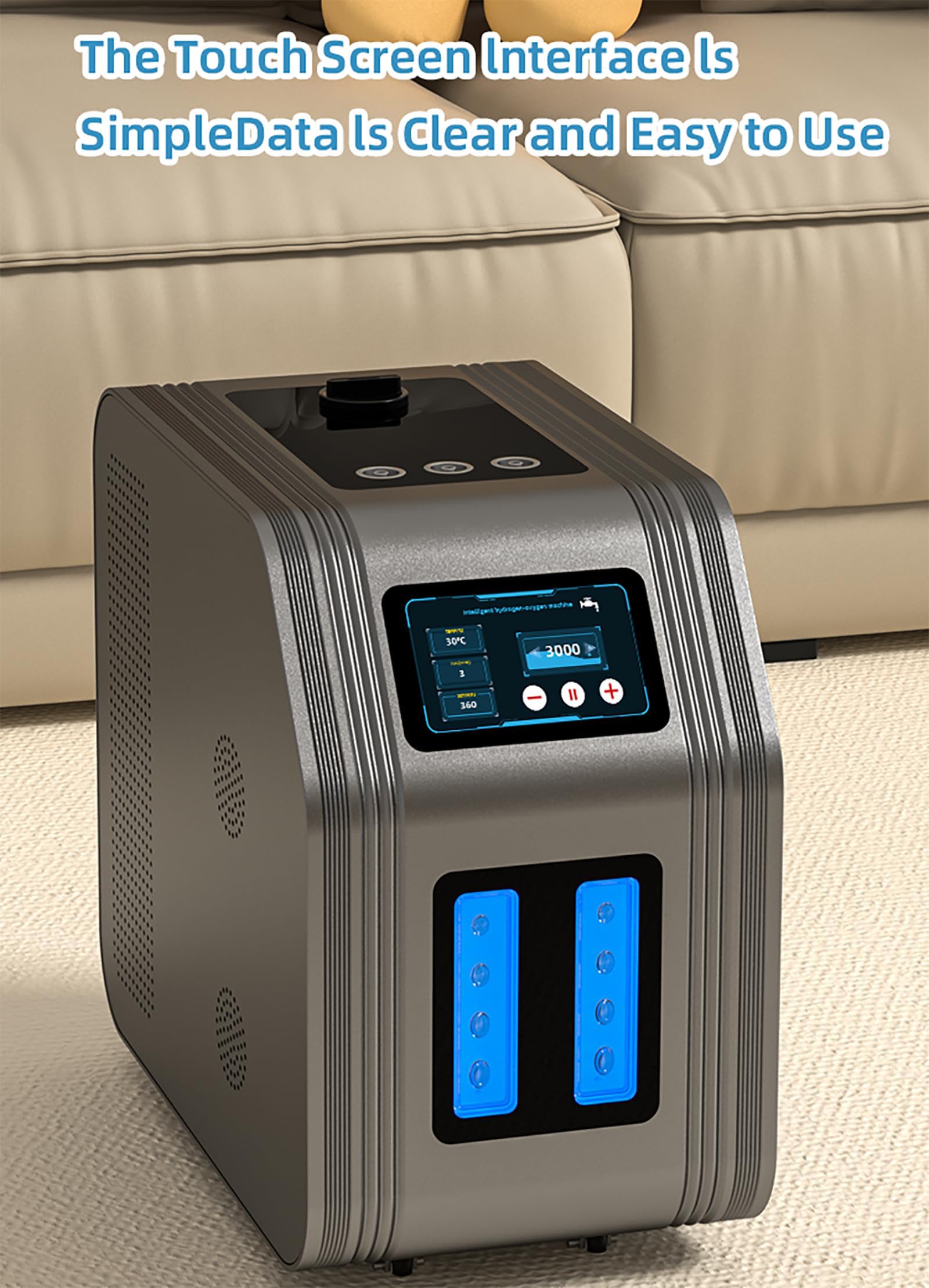 Inhalator Wodorowy 3000 Ml/Min Do Codziennego Użytku, 3-Wyjściowy Generator Wodoru, Ciche Urządzenie Do Oddychania Wodorem, Obsługa Jednym Dotknięciem Metallic Gray