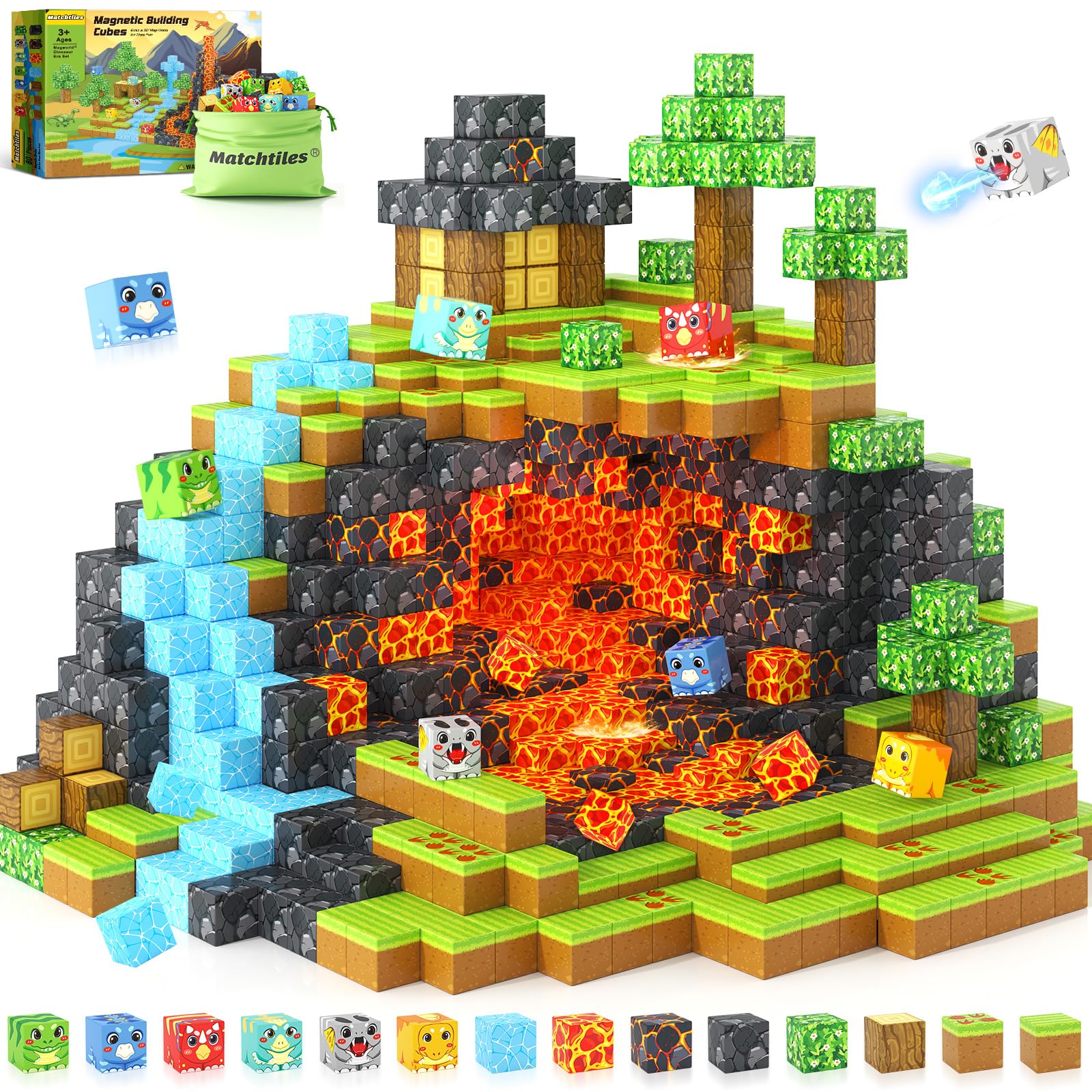 Magnetic Blocks Toys, Build Mine Magnet World Dinosaurs Set, Magnetic Tiles Building for Boys & Girls Kids Ages 3-5 5-7, STEM Montessori Sensory Toys for Toddlers Gifts for 3+ Years Old