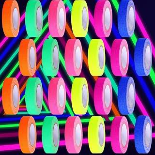 Teling 36 Rolls UV Tape 6 Colors Neon Gaffer Tape Glow in The Dark Tape Fluorescent Cloth Tape for Black Light Neon Glow Party Supplies, 33Ft Per Roll, 6 Rolls/Color