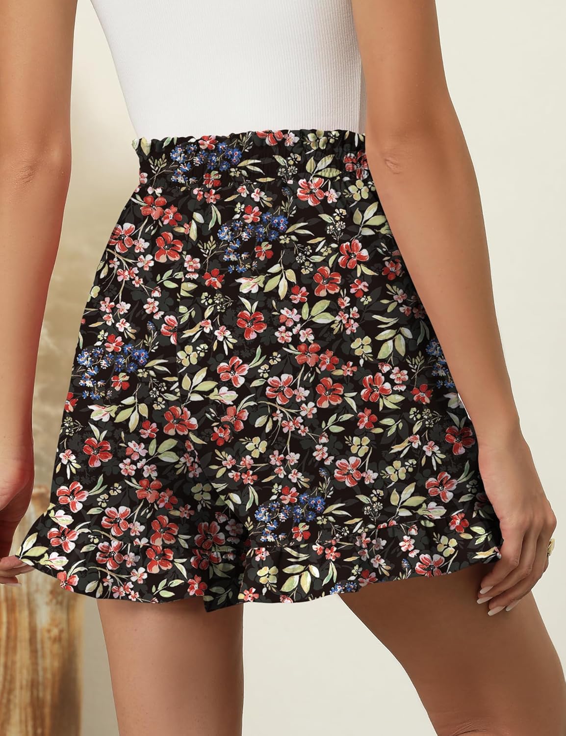 IECCP Women's Shorts 2026 Summer Casual Cute Ruffle Shorts Comfy Elastic Waist Drawstring Pleated Short with Pockets - Image 4