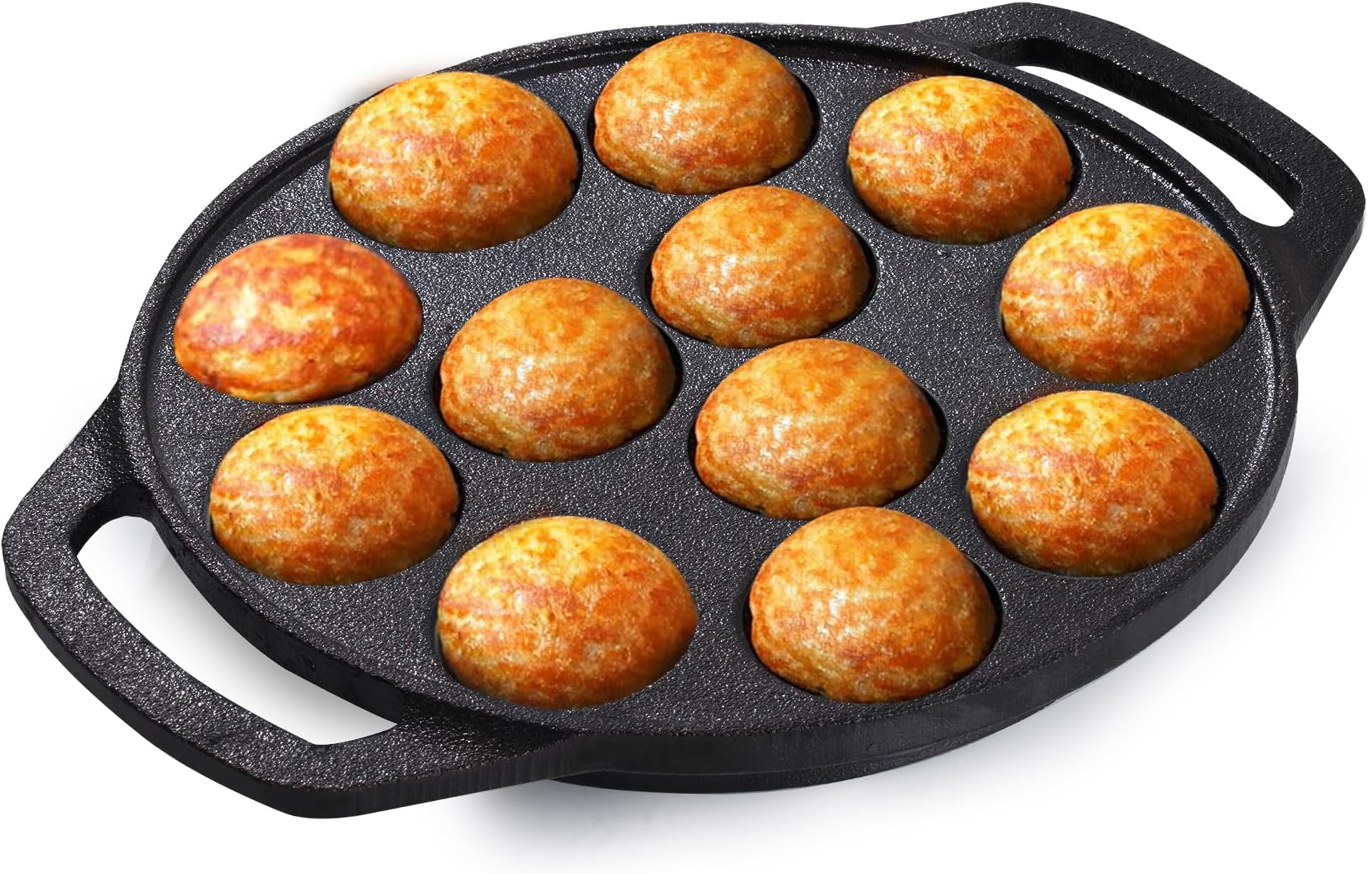 The Indus Valley Pre-Seasoned Cast Iron Paniyaram Pan With Loop Handle | 12Pit, 8.3Inch/21 Cm, 2.15Kg | Nonstick Appe/Paddu Pan, 100% Pure & Toxin-Free, Black