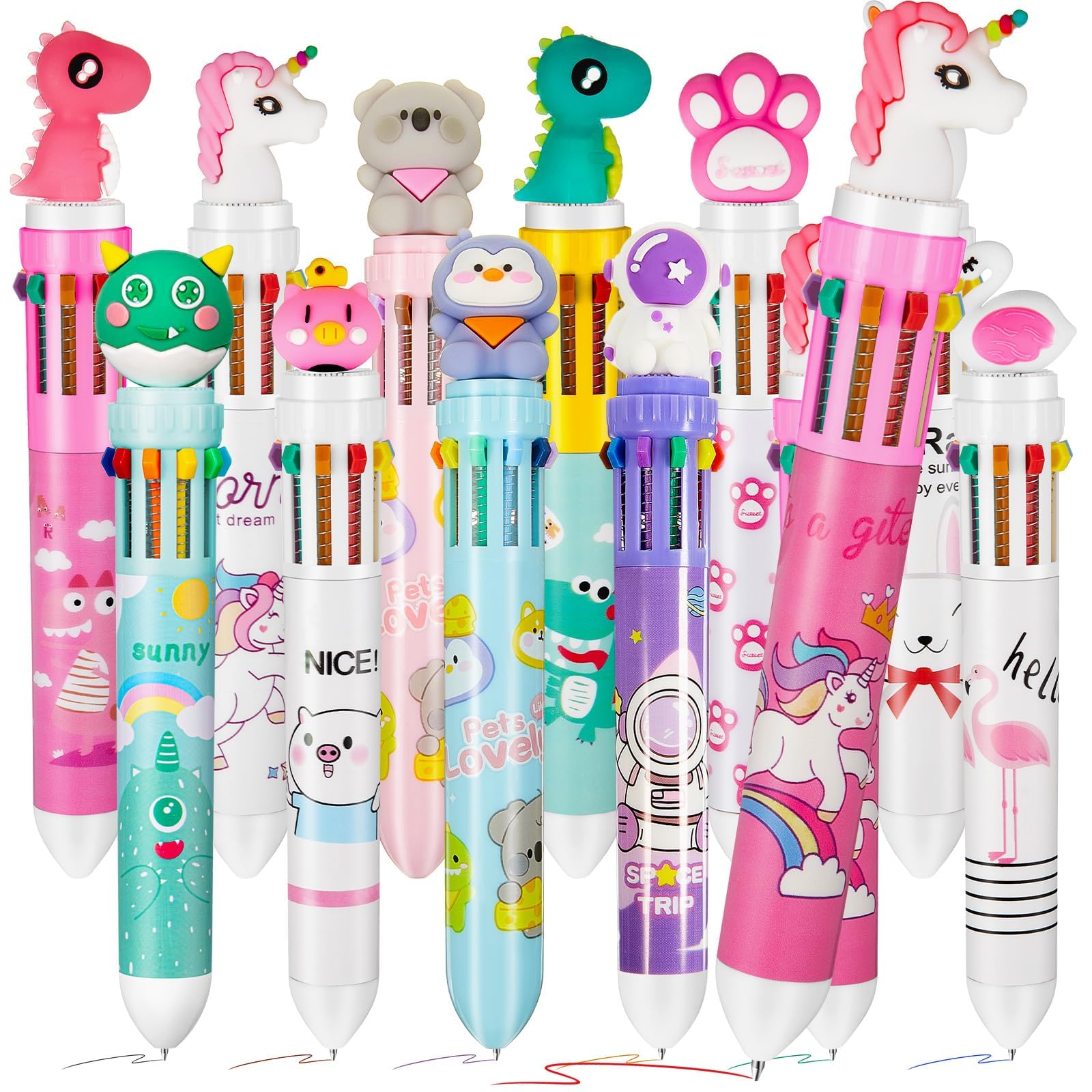 ALUNME 10PCS Retractable Ballpoint Pens 0.5 mm Animals Ballpoint Pens Back to School Gift for Students Animal Shaped Design Shuttle Pens for School Supplies for Kids (Red)