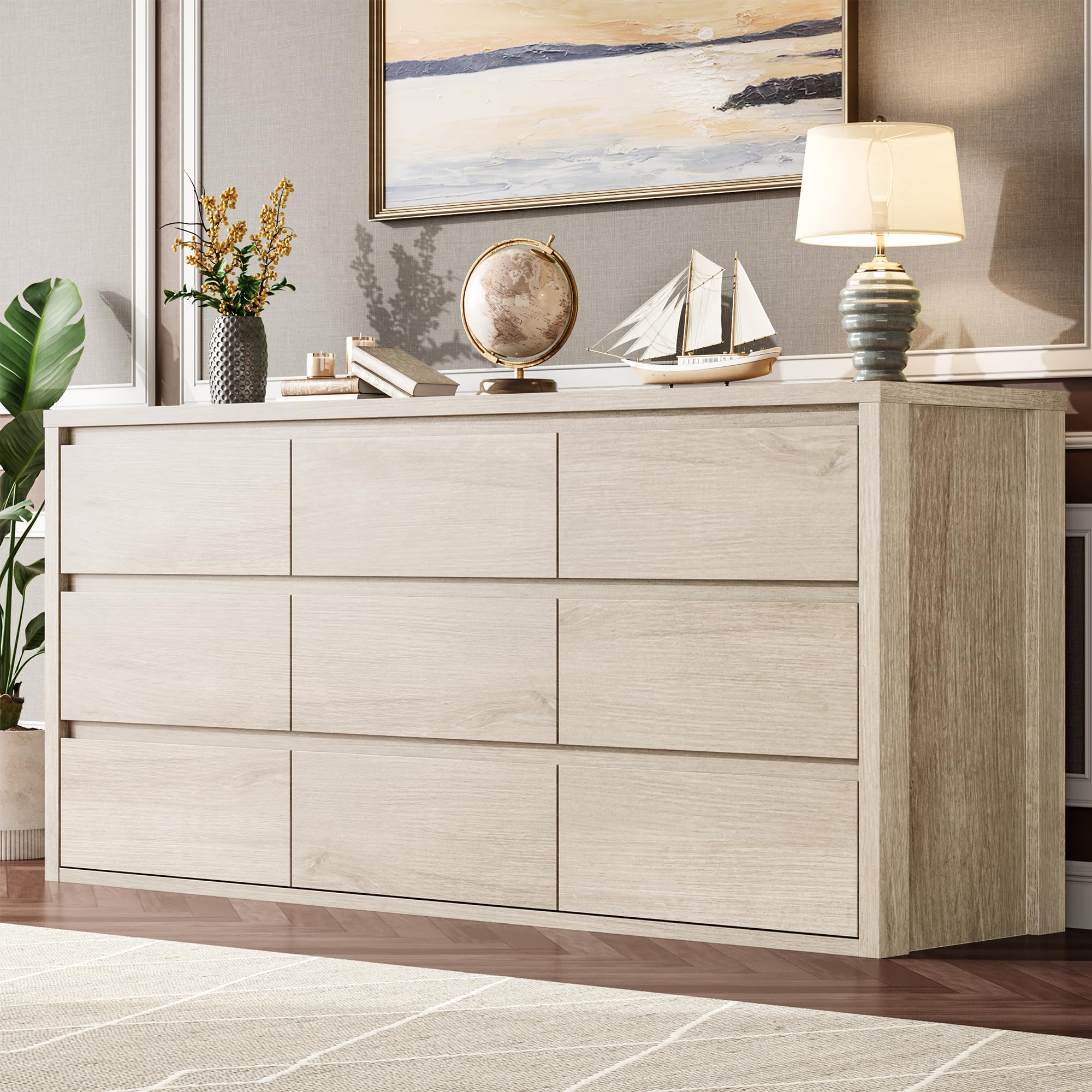 Photo 1 of Garvee 9 Drawer Dresser for Bedroom, Wood Chest of Drawers Handle Free