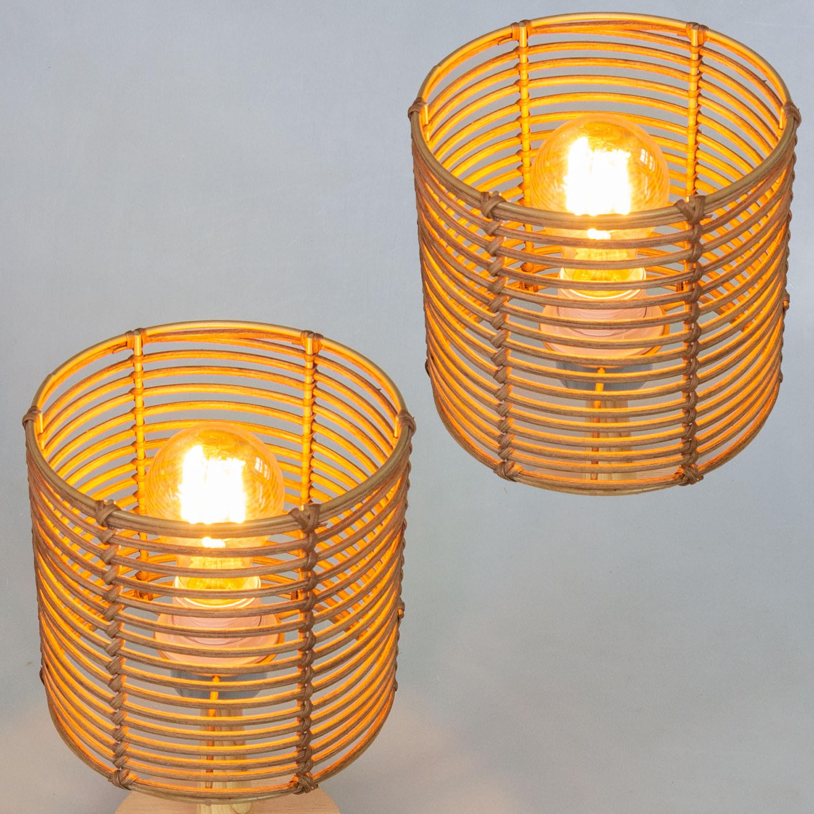 Okrągły rattanowy abażur w stylu boho, abażur do lampy stołowej, lampy wiszącej i stojącej, do wszystkich wnętrz, średnica 16 cm (2, brązowy rattan)