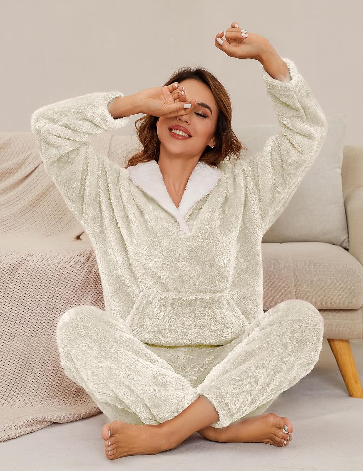 COZYPOIN Women's Fluffy Pajamas Set 2 Piece Soft Fleece Pjs Pullover Pants Loose Plush Sleepwear Warm Fuzzy Loungewear - Image 7
