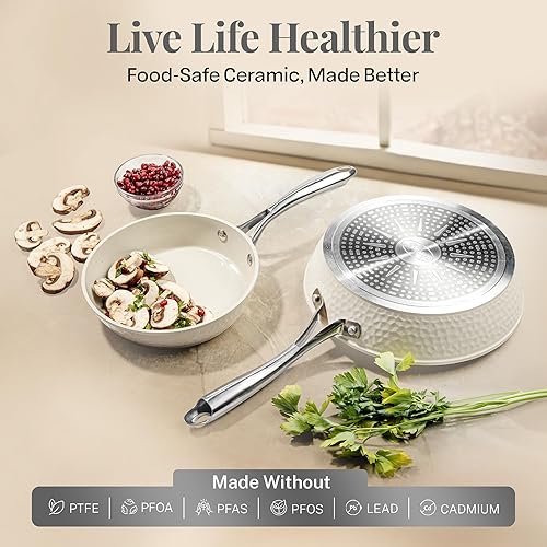 Miniatura 9 de GOTHAM STEEL Sartenes antiadherentes de 14 pulgadas con tapa, sartenes grandes antiadherentes con tapa, sartén de cerámica no tóxica, sartén