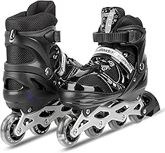 AENCI Adjustable Aluminium Inline Skates Combo Set for Boys Kids and Girls (Black)