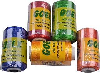 GOELX Silk Thread Spools for Wrapping Shiny Bright 5 Colours - Red,Blue,Green,Orange and Yellow