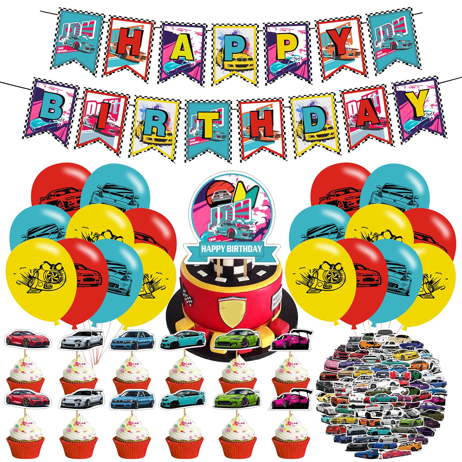 Buy JDM Sport Car Racing Birthday Supplies, JDM Sport Car Racing Birthday Party Decorations,Car