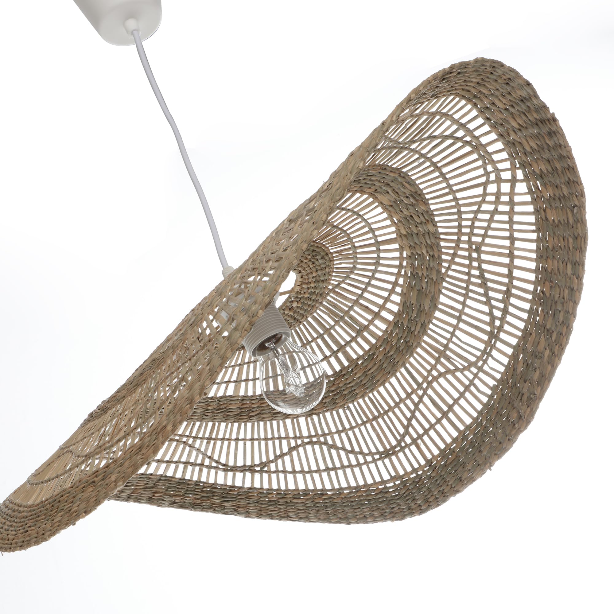 LUSSIOL - Luminaire Costa, lustre bohème, naturel - lampe suspendue en rotin tressé naturel - cable plastique blanc, douille E27 - possibilité ampoule LED - 60W maxi, Diam. 60 x H. 10 cm