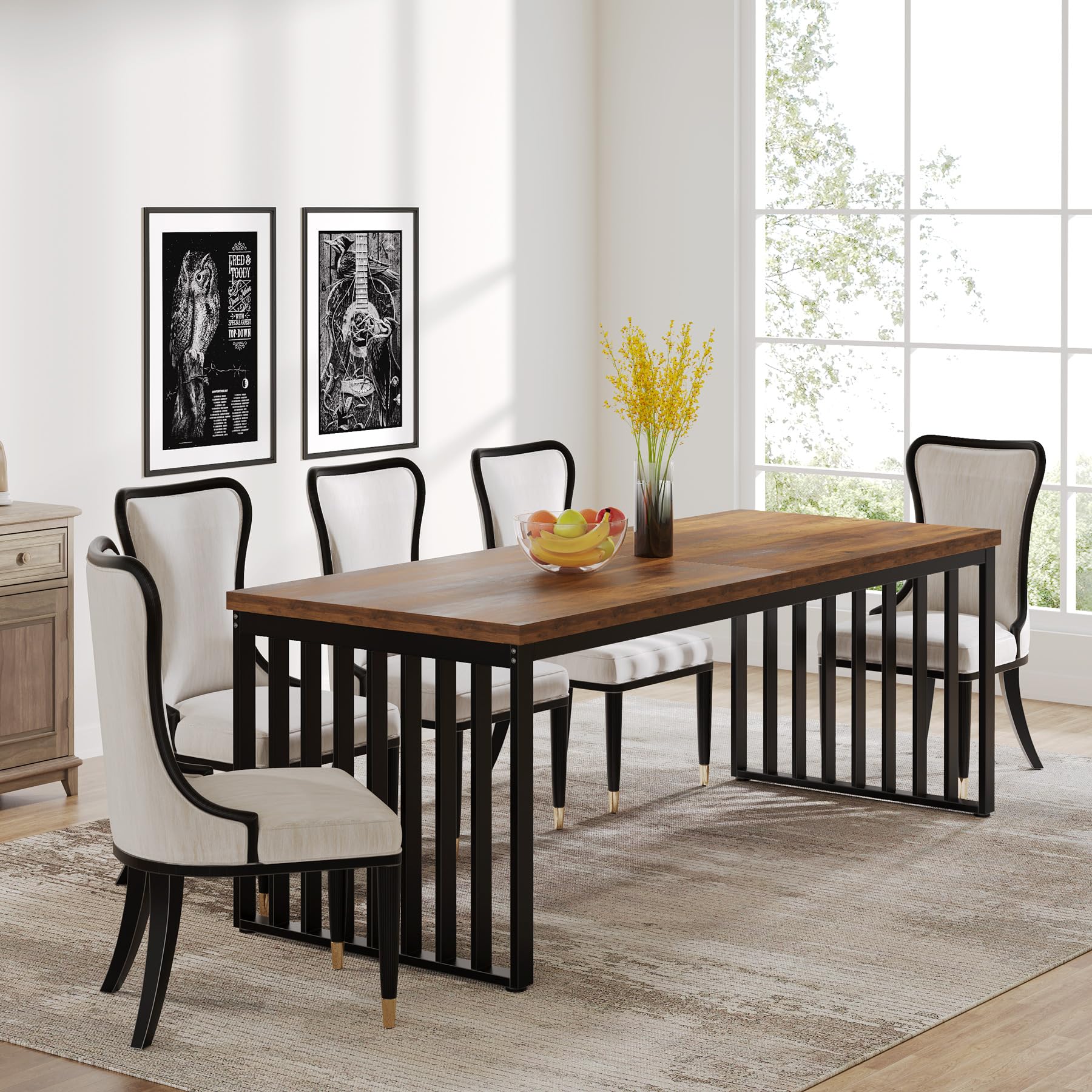 Tribesigns Mesa de Comedor Industrial para 6-8 Personas, Mesa de Comedor Rectangular de 180 cm de Largo, Mesa de Cocina con Estructura de Metal Resistente para Comedor, Cocina, salón (sin Silla)