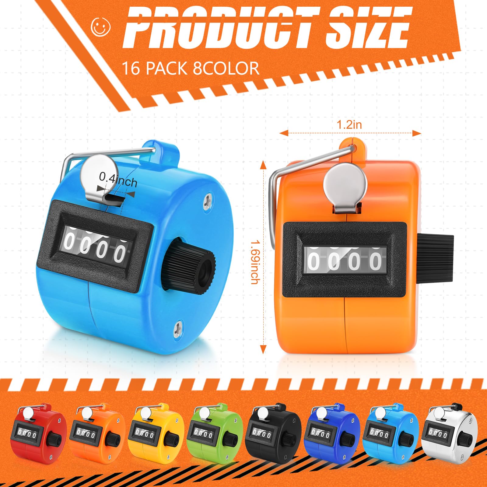 Kathfly 16 Pcs Handheld Clicker Counter 4 Digit Mechanical Tally Counter Assorted Color Pitch Palm for Counting Numbers Knitting Coaching Golf Lap Fishing School Sports Event(Bright Color)