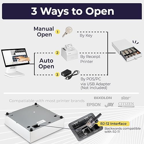 Miniatura 4 de Mini cajón de caja registradora para sistema de punto de venta POS con bandeja de dinero de 4 billetes 5 compartimento extraíble para monedas 24 V