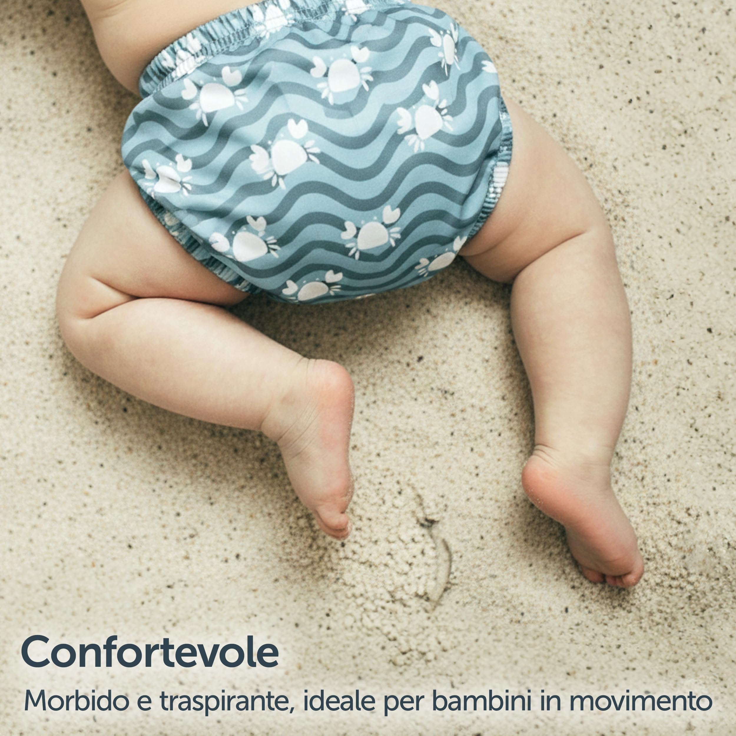 LaLoona Pannolino Piscina Riutilizzabile per Bambini Costume Contenitivo Neonato Resistente al Cloro OEKO-TEX Asciugatura Rapida Verde Granchio