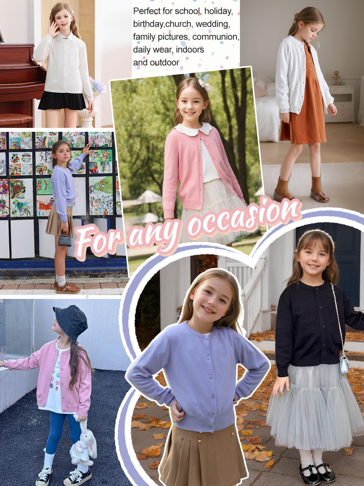 Soudittur Strickjacke Mädchen Basic Kinder Cardigan Lange Ärmel Baumwollstrickpullover Schuluniform mit Knöpfen 110-160