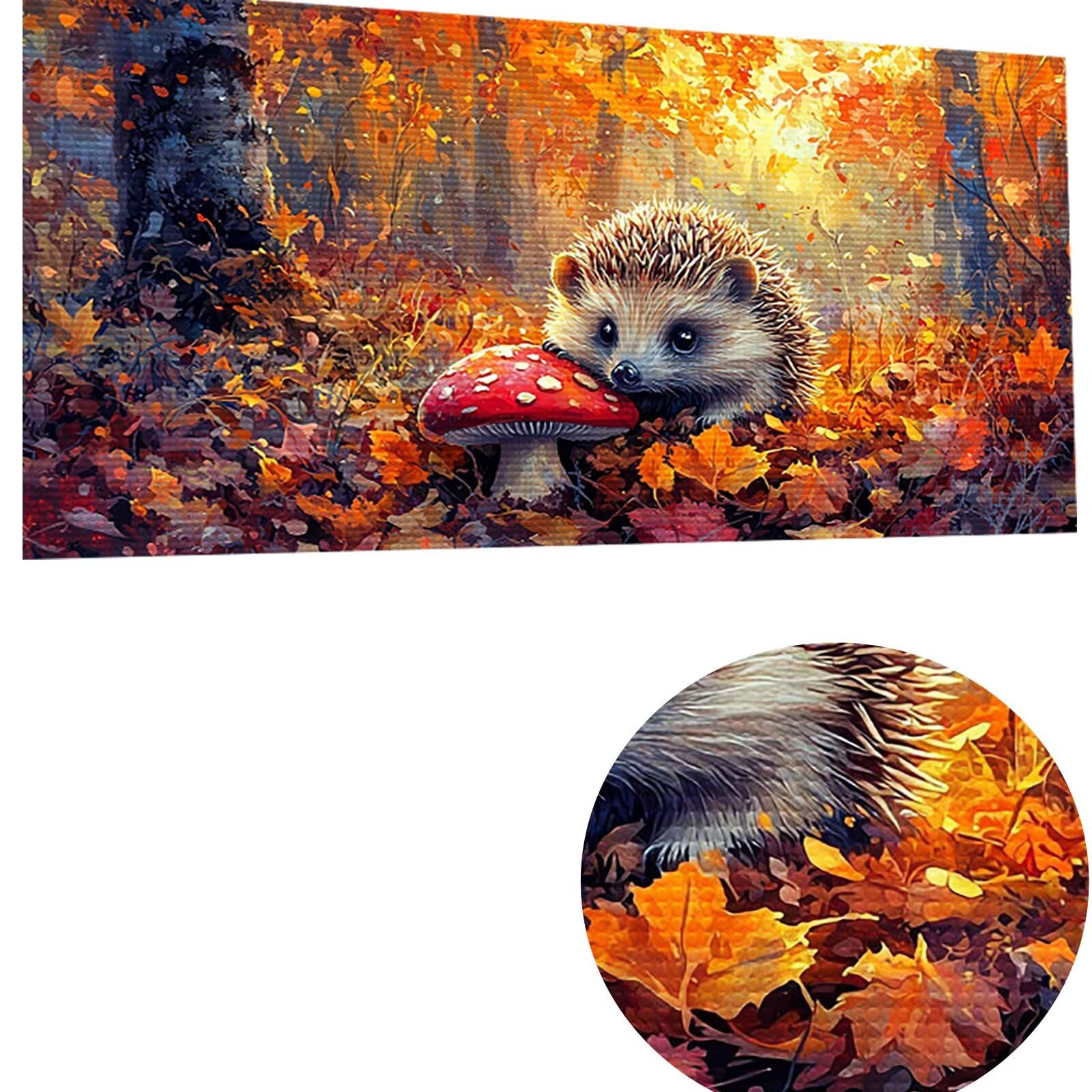 Diamentowe malowanie jeż 5D diamentowe rysunki, DIY diamentowe malowanie dorośli grzyb diamentowy obraz zestaw DIY dzieci kryształ prezent na ścianę domu 55x110cm CJ0P-447